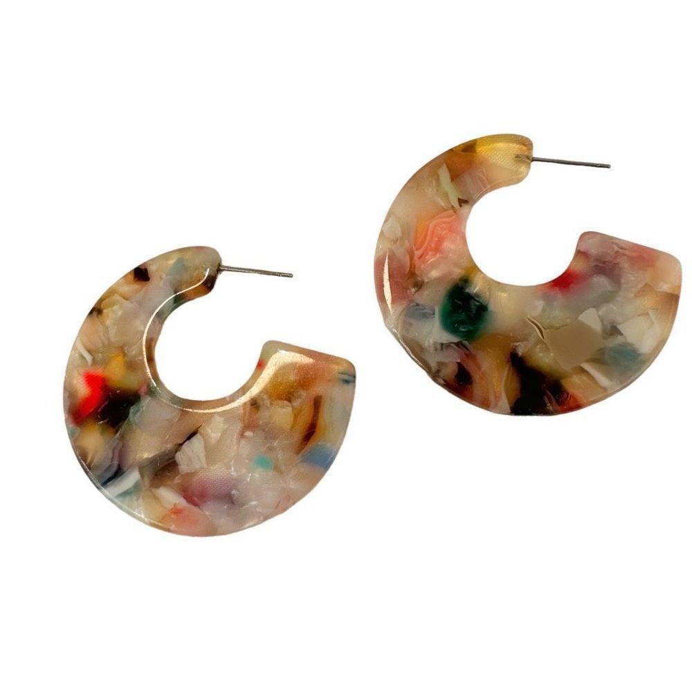 Multi colored marbled resin post hoop earrings